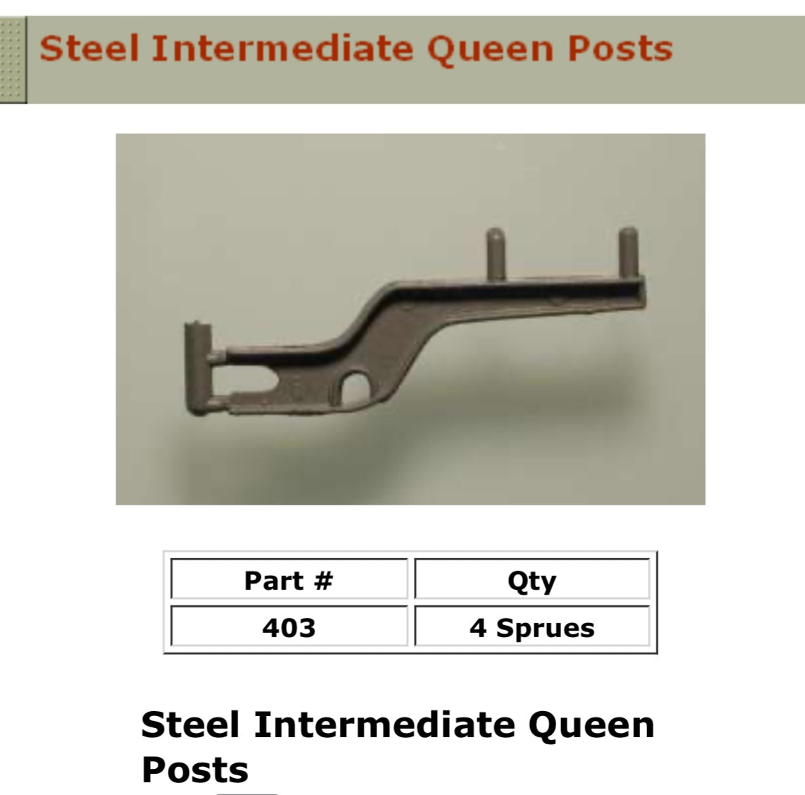 #403 Ultra Scale Steel Intermediate Queen Posts for Passenger Cars