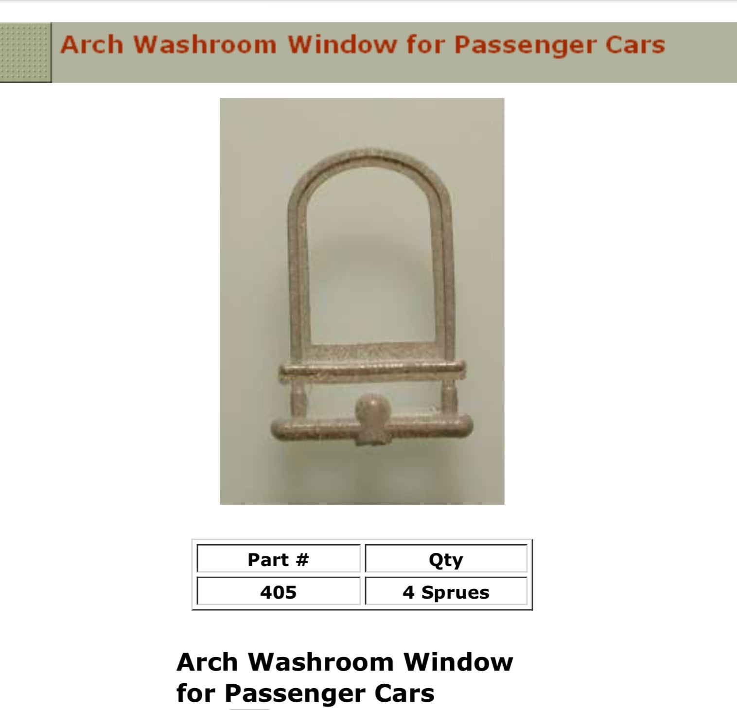 #405 Single Arch Window For Passenger Cars Ultra Scale