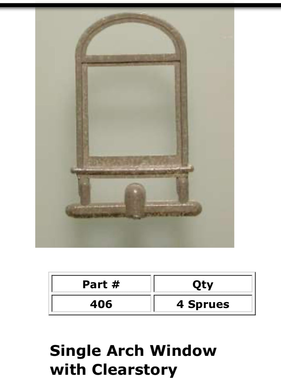 #406 Single Arch Window w Clerestory For Passenger Cars Ultra Scale