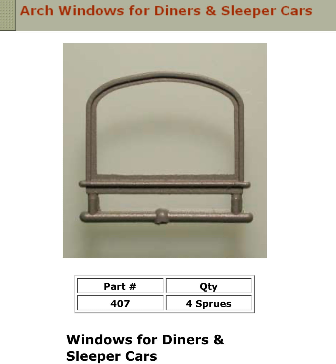 #407 Arch Window For Sleeper Passenger Cars Ultra Scale