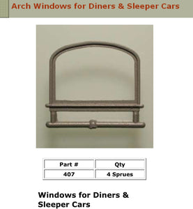 #407 Arch Window For Sleeper Passenger Cars Ultra Scale