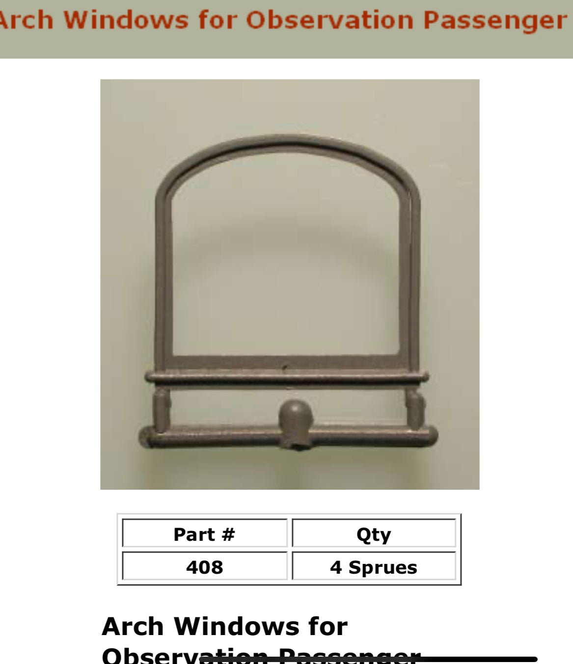 #408 Arch Window For Observation  Passenger Cars Ultra Scale